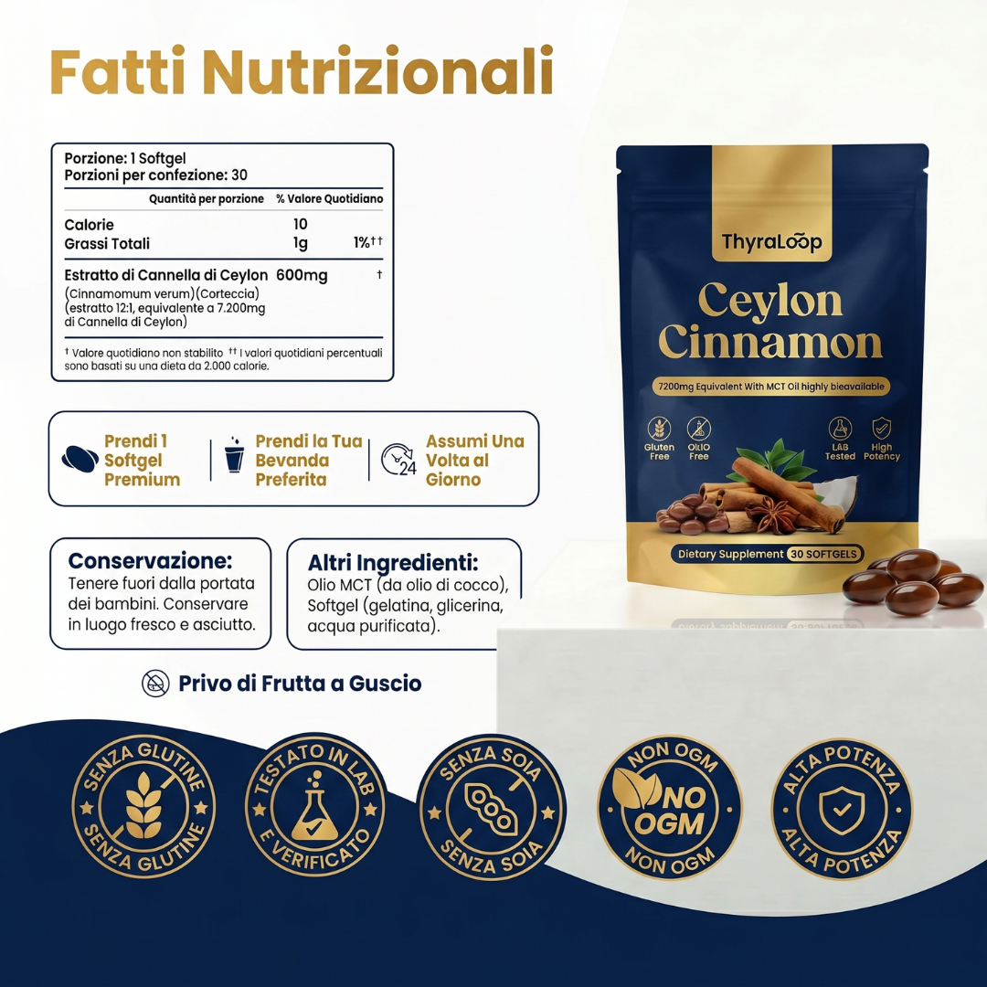 Cannella di Ceylon 7200 mg equivalente ad olio MCT