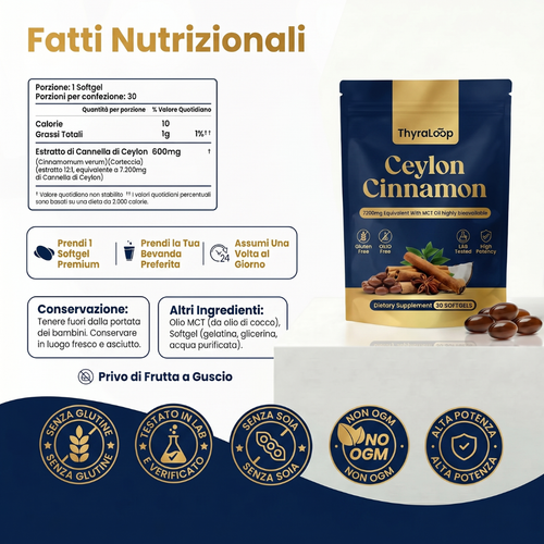 Cannella di Ceylon 7200 mg equivalente ad olio MCT